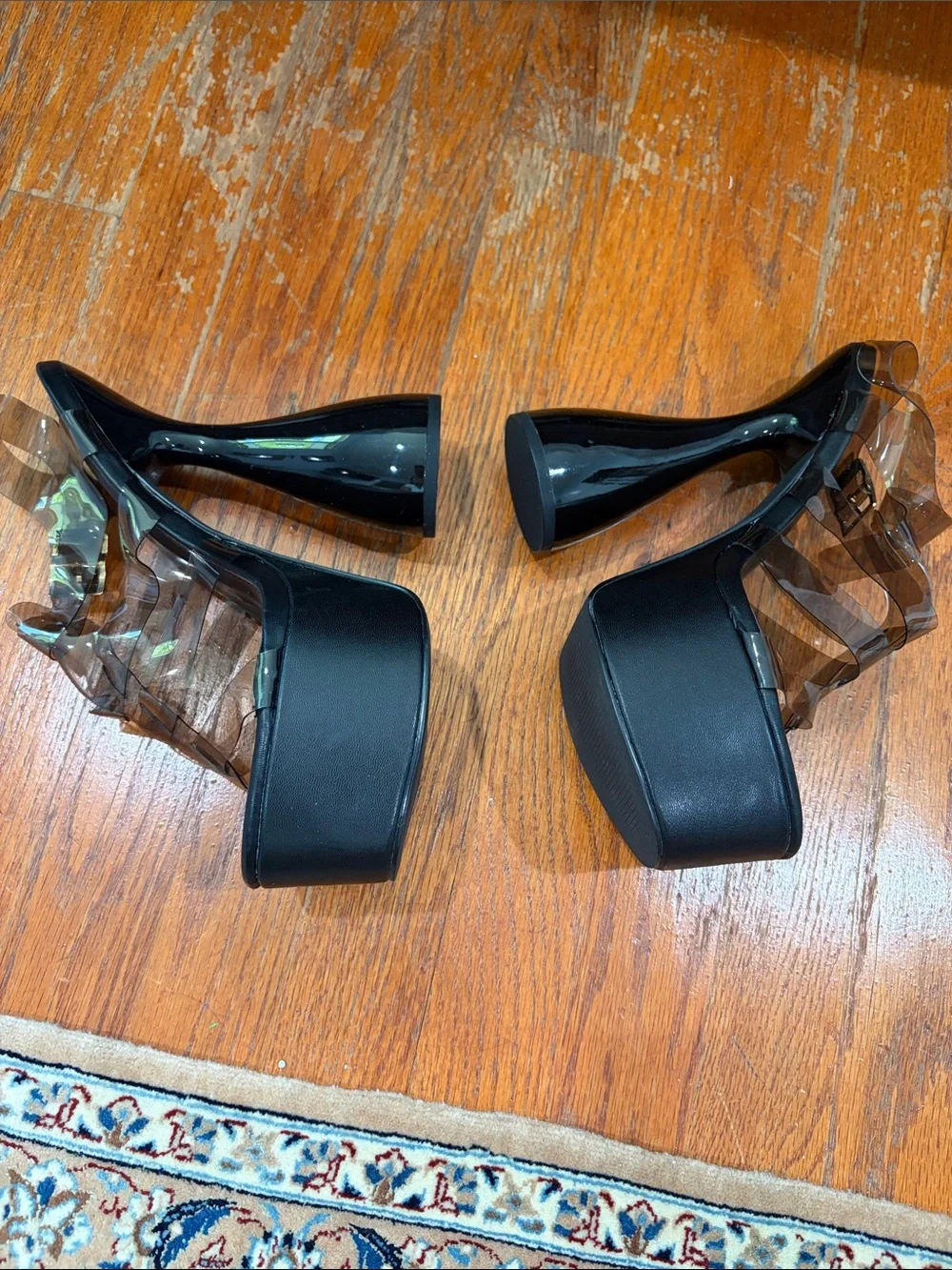 Black Clear-Strap Platform Sandals. Brand new